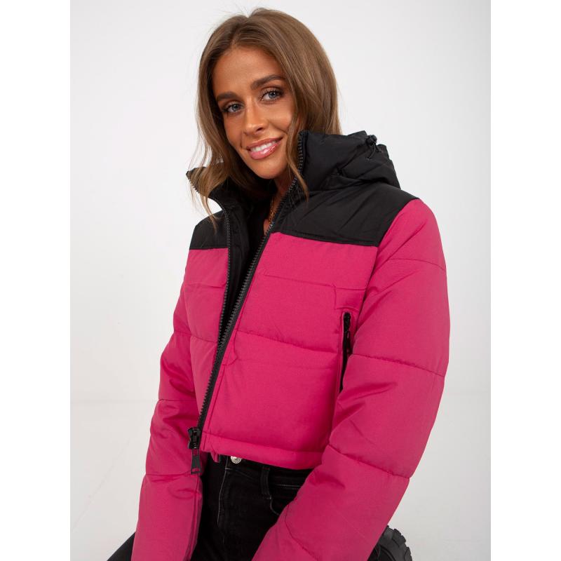 Női téli rövid kabát KARIS fekete és piros szegéllyel