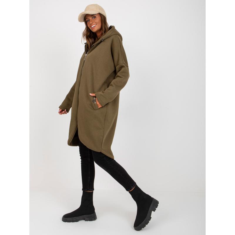 Dámska mikina basic s vreckami Tina RUE PARIS khaki
