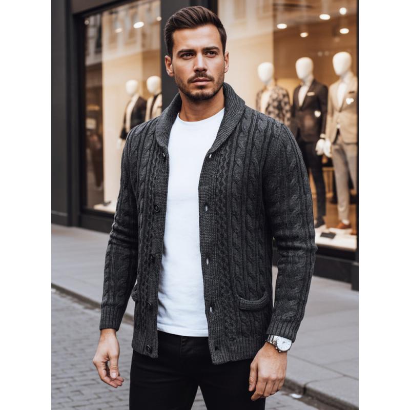 Férfi laza szabású pulóver FESTER sötétszürke