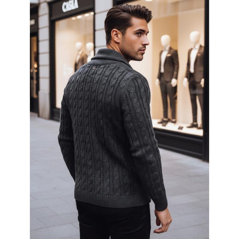 Férfi laza szabású pulóver FESTER sötétszürke