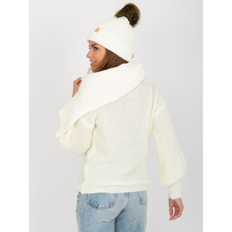 Női téli szett sapkával és sállal Rubby RUE PARIS ecru