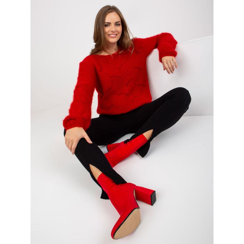 Női gyapjú pulóver OCH BELLA sötétvörös