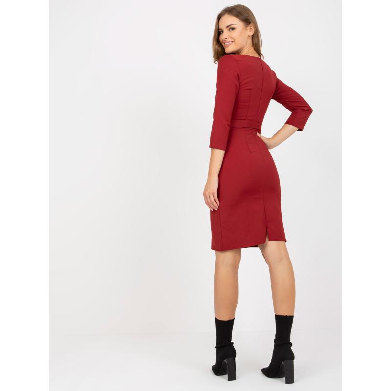 Női dupla melles öves koktélruha MOON sötétvörös