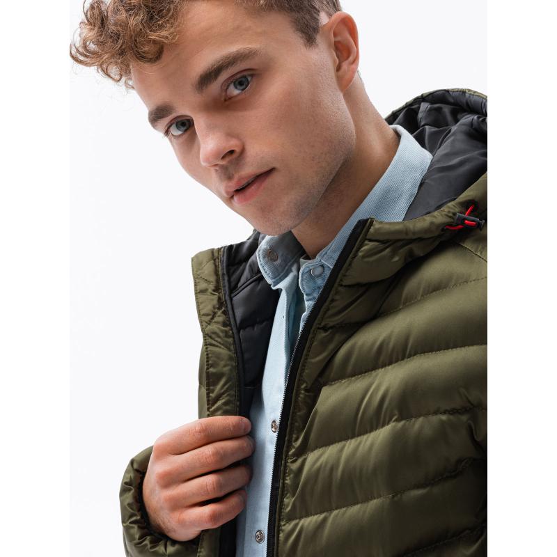 Férfi steppelt kabát ROLANDO sötét olívazöld