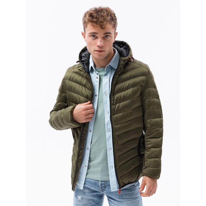 Férfi steppelt kabát ROLANDO sötét olívazöld