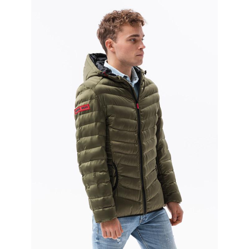 Férfi steppelt kabát ROLANDO sötét olívazöld