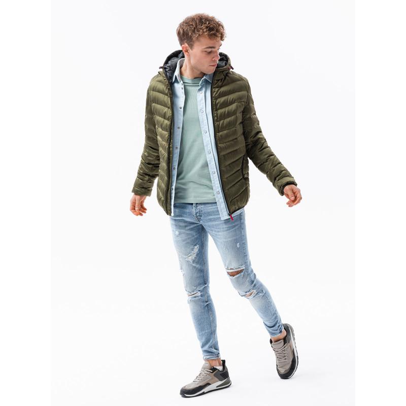 Férfi steppelt kabát ROLANDO sötét olívazöld