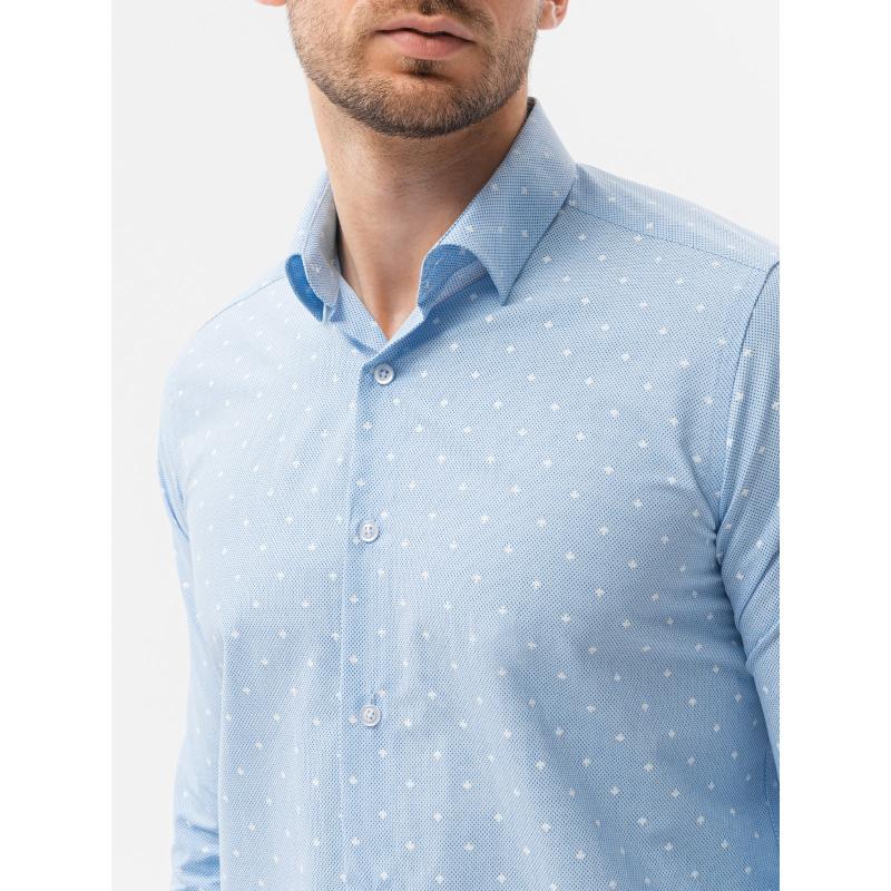 Pánské elegantní tričko s dlouhým rukávem ZIBEON světle modré