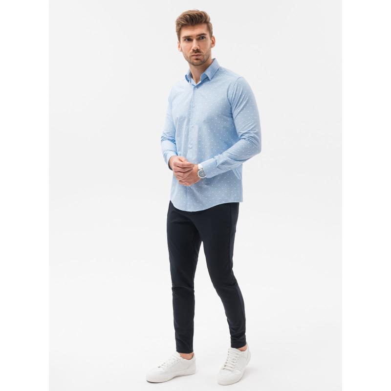 Pánské elegantní tričko s dlouhým rukávem ZIBEON světle modré