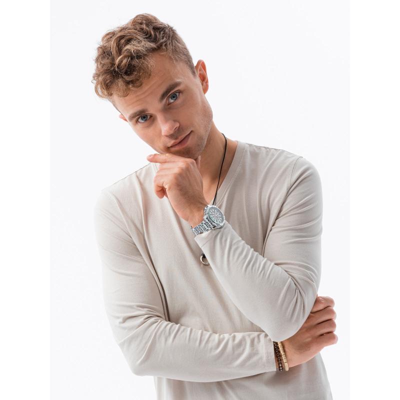 Pánske jednoduché tričko s dlhým rukávom ADENO béžová