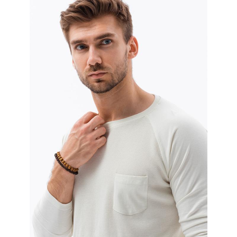 Pánske jednoduché tričko s dlhým rukávom CLAUD ecru