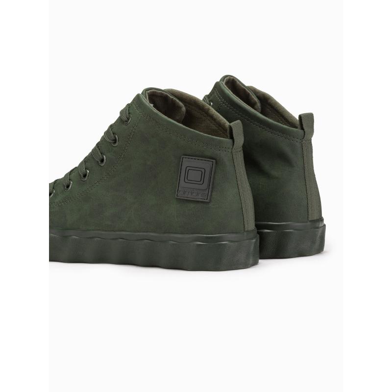 Pánské vysoké tenisky s ozdobnou vlnitou podrážkou – olivové V3 OM-FOTH-0126