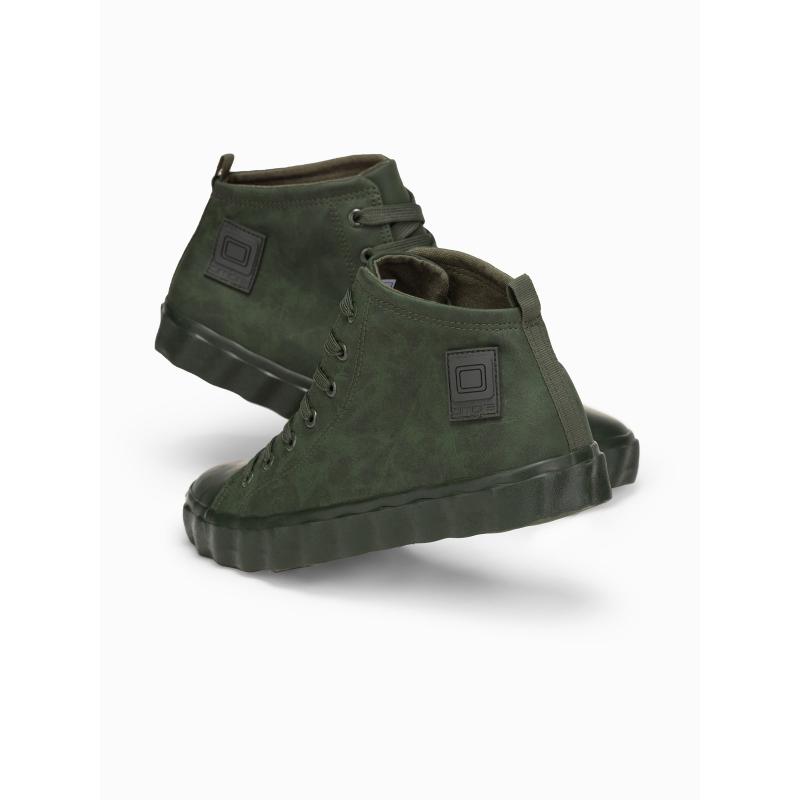 Pánské vysoké tenisky s ozdobnou vlnitou podrážkou – olivové V3 OM-FOTH-0126