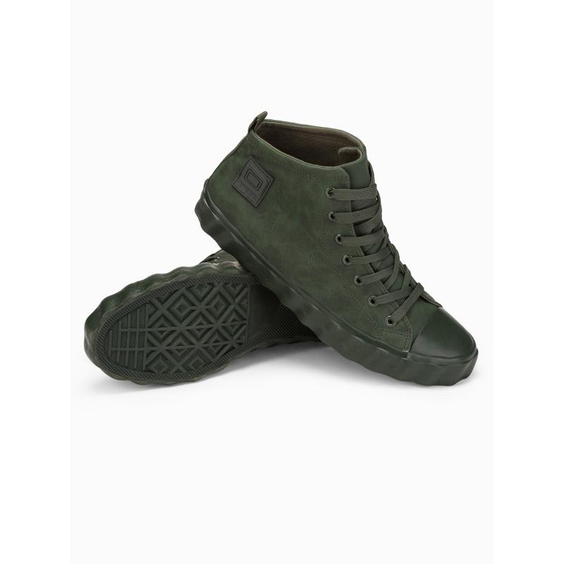 Pánské vysoké tenisky s ozdobnou vlnitou podrážkou – olivové V3 OM-FOTH-0126