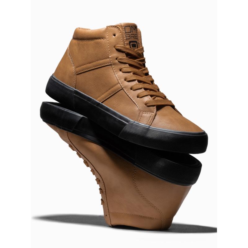 Pánské kotníkové tenisky s kontrastní podrážkou – velbloudí V5 OM-FOTH-0124