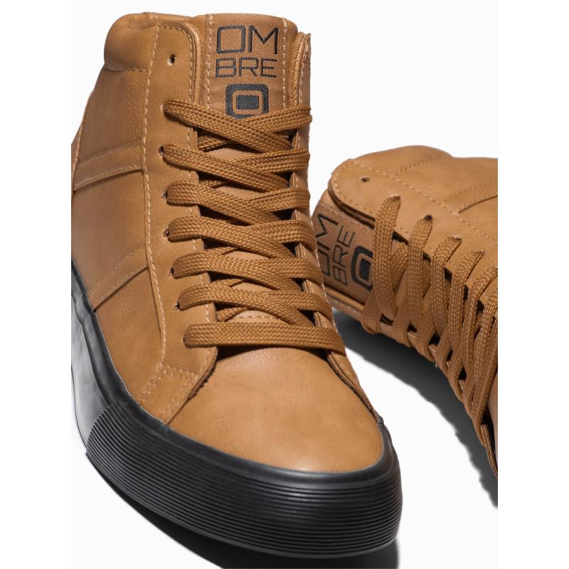 Pánské kotníkové tenisky s kontrastní podrážkou – velbloudí V5 OM-FOTH-0124