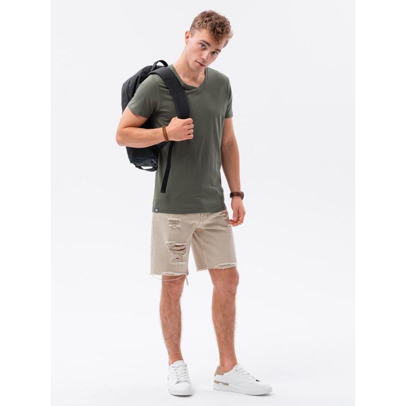 Férfi egyszínű póló NORRIS sötét olívaolaj színű