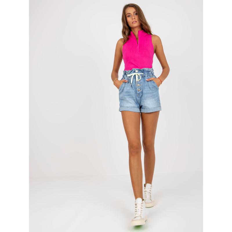 Dámské šortky s páskem na zavazování džínové modré 