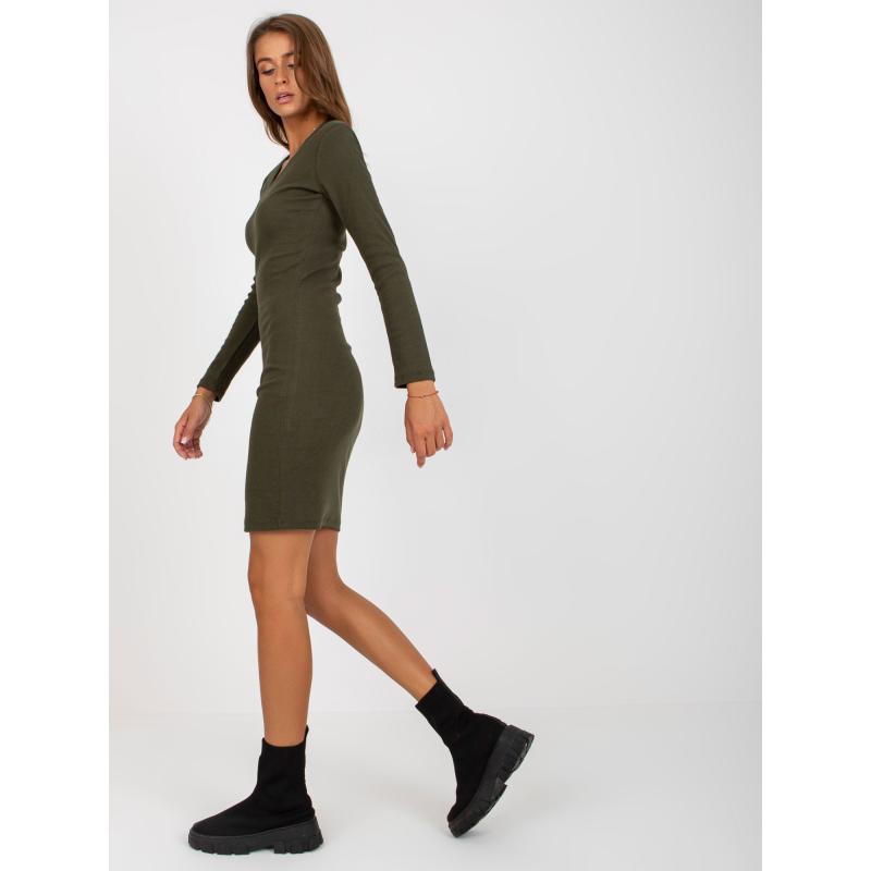 Női csíkos pamut ruha BEAVIS khaki színben