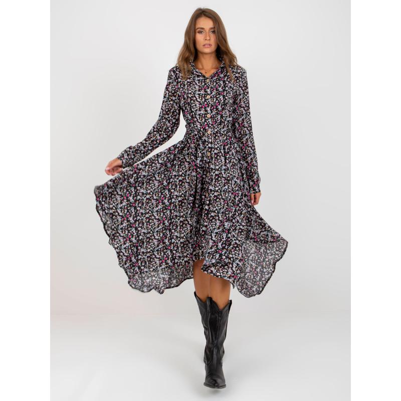 Női virágmintás ruha RUE PARIS fekete