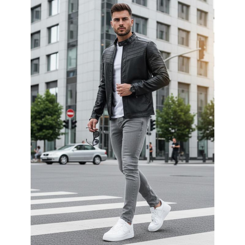 Pánska bunda koženková SANDER čierna