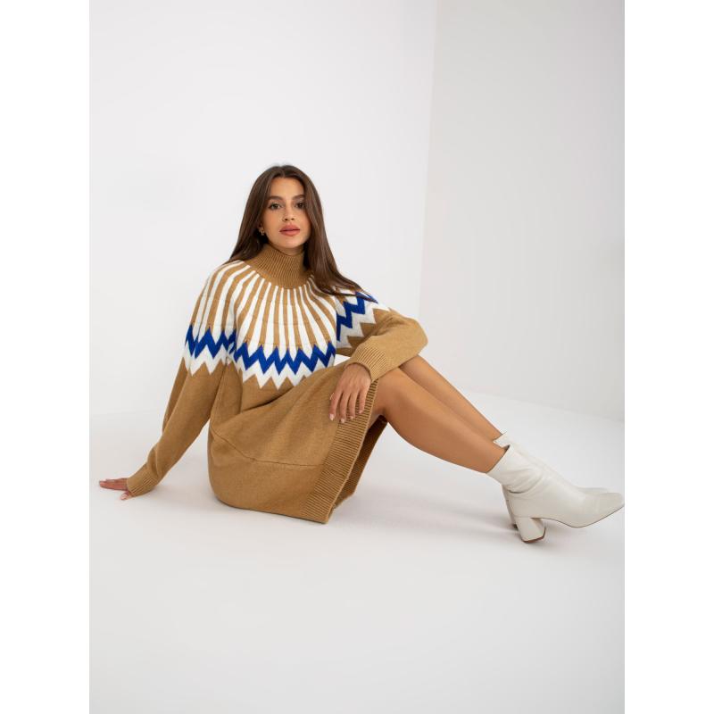 Női kötött mintás ruha RUE PARIS barna