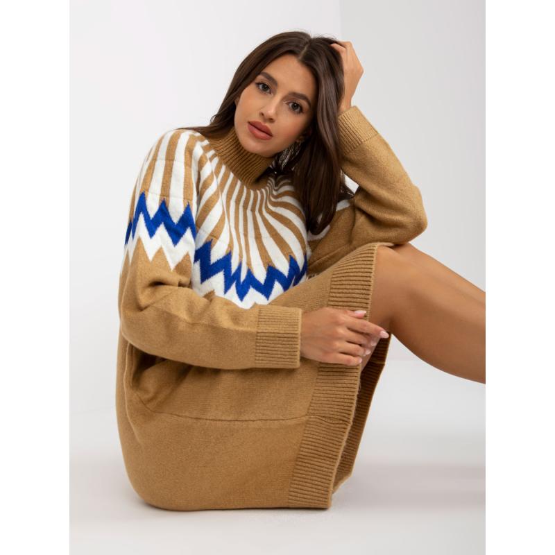 Női kötött mintás ruha RUE PARIS barna