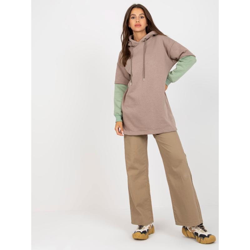Női kapucnis pulóver RUE PARIS sötét bézs színű