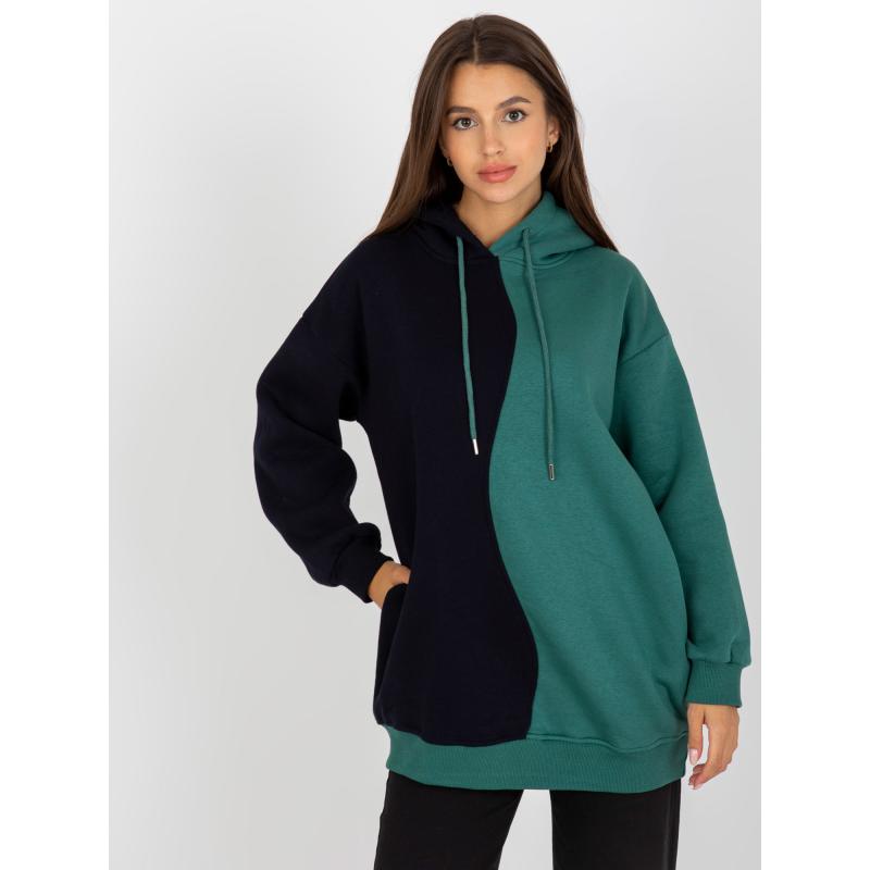 Női kapucnis pulóver RUE PARIS fekete-zöld