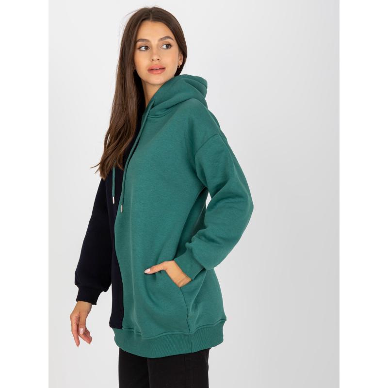 Női kapucnis pulóver RUE PARIS fekete-zöld