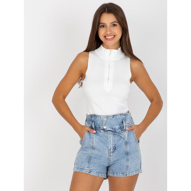 Dámské džínové šortky s vysokým pasem a sepraným eefektem modré 