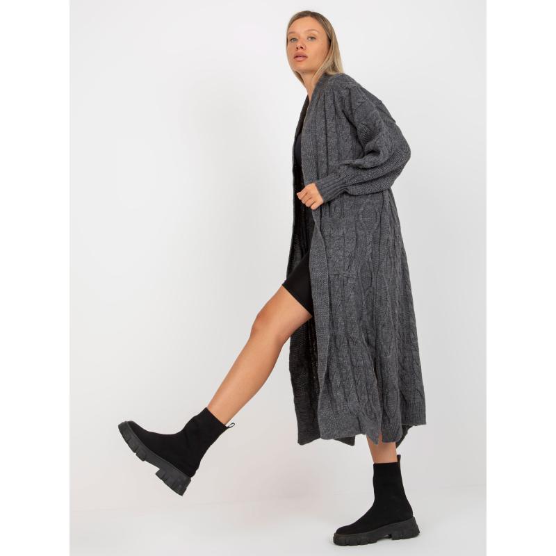 Dámský svetr s kapsami maxi RUE PARIS tmavě šedý  