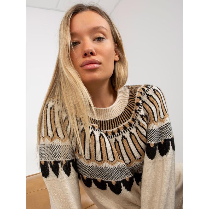 Dámský svetr s klasickým vzorem RUE PARIS béžový 