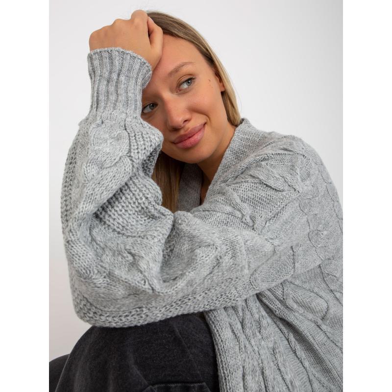 Női kockás maxi pulóver RUE PARIS szürke