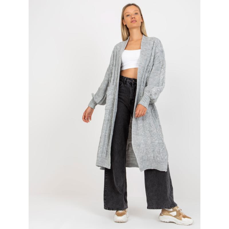 Dámský svetr s kostkami maxi RUE PARIS šedý 