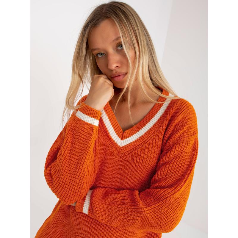 Női kötött pulóver RUE PARIS sötét narancssárga