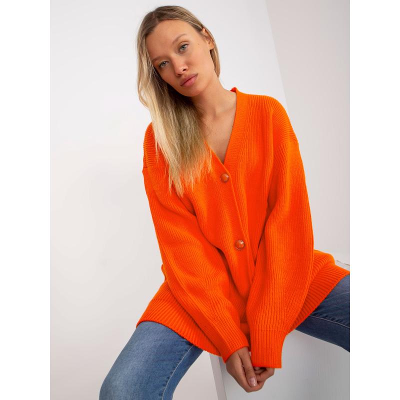 Dámsky sveter s ozdobnými gombíkmi RUE PARIS oranžový