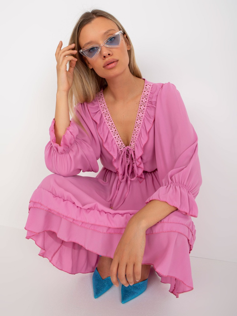 Dámske šaty s volánom boho mini Winona OCH BELLA ružové