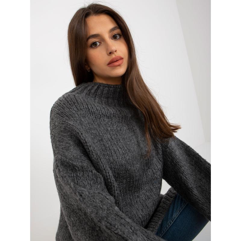 Dámský svetr volný oversize RUE PARIS tmavě šedý
