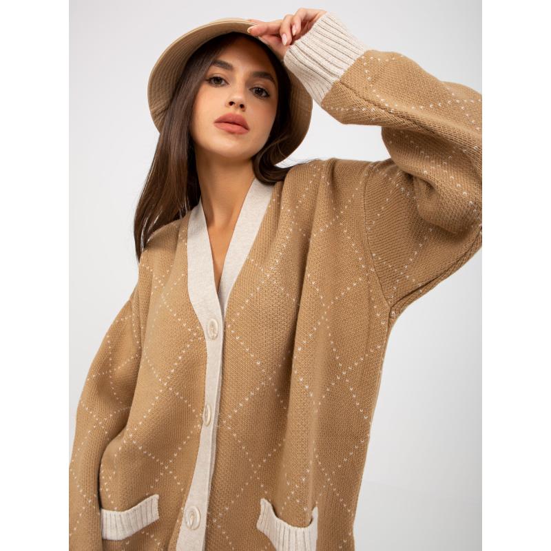 Dámský svetr oversize se vzorem RUE PARIS hnědý