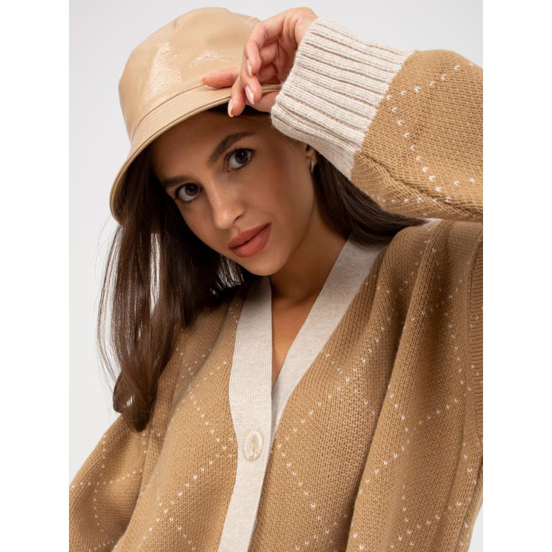 Dámský svetr oversize se vzorem RUE PARIS hnědý