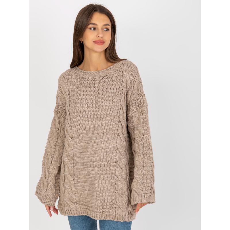 Dámský svetr s vlněnými plédy RUE PARIS béžový 