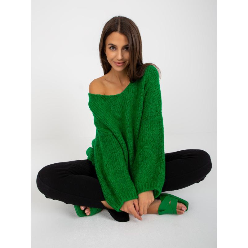 Dámsky sveter so širokými rukávmi oversize RUE PARIS zelený