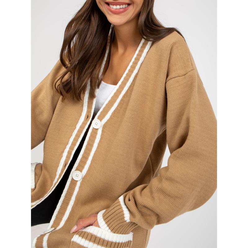 Dámský svetr s kapsami RUE PARIS tmavě béžový 