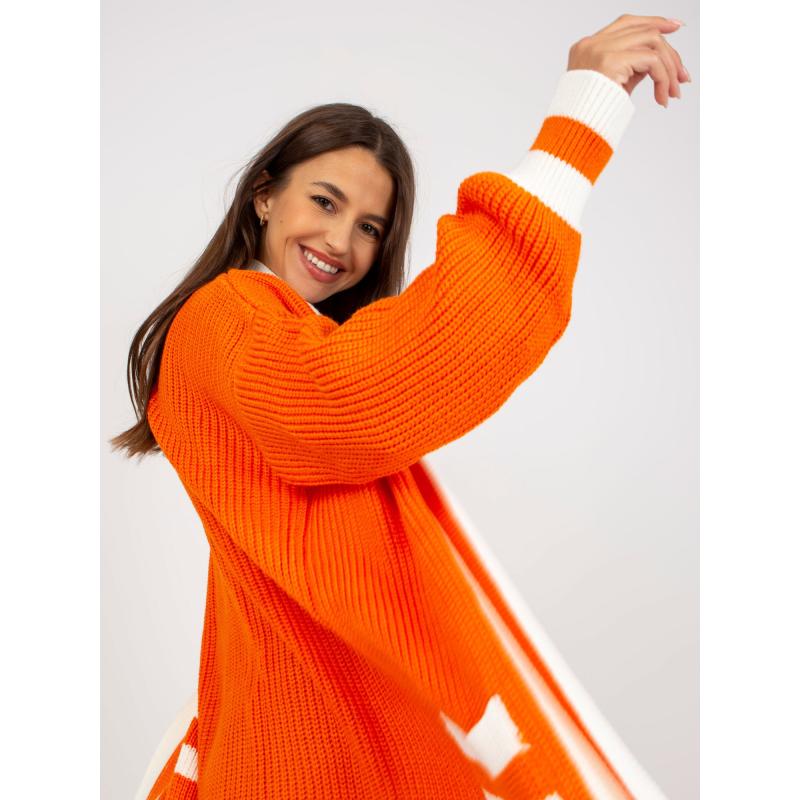 Dámsky sveter s vreckami dlhý RUE PARIS oranžový