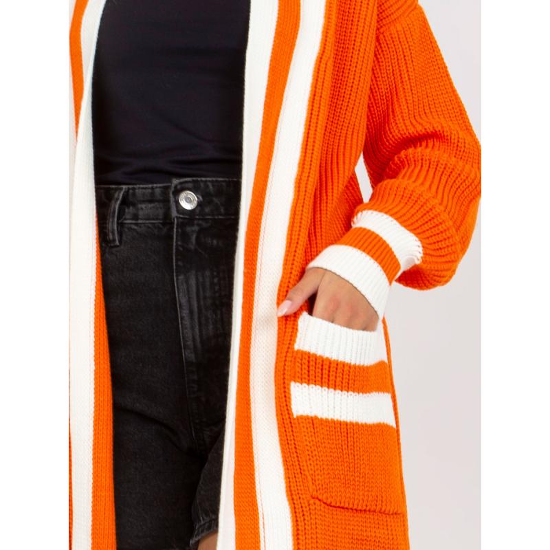 Dámský svetr s kapsami dlouhý RUE PARIS oranžový 