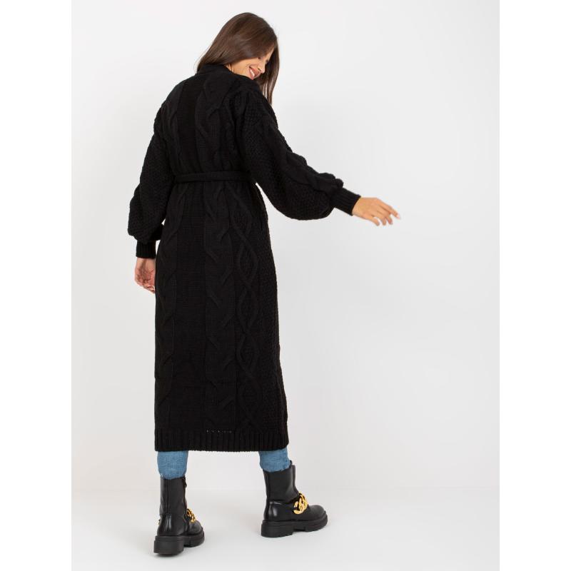 Dámský svetr s páskem dlouhý RUE PARIS černý 