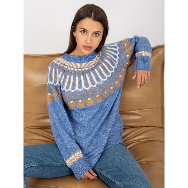 Női pulóver RUE PARIS kék mintával
