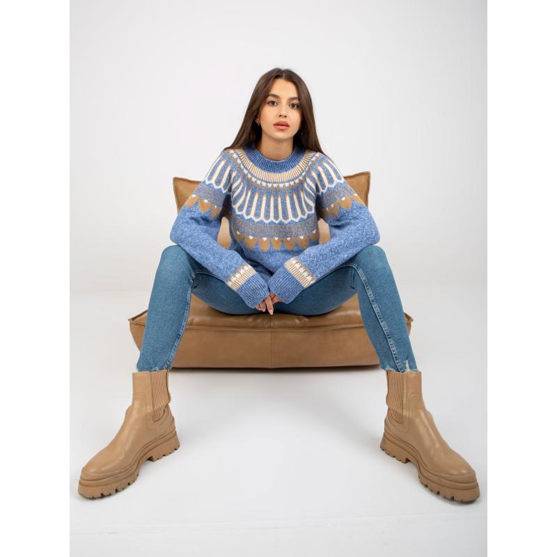 Női pulóver RUE PARIS kék mintával