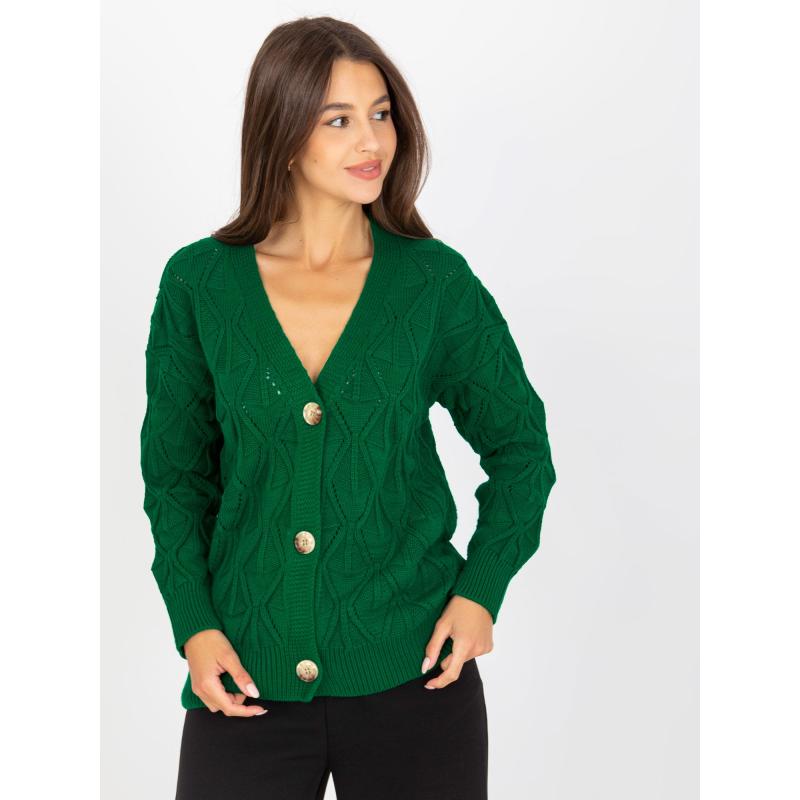 Női gombos pulóver RUE PARIS sötétzöld